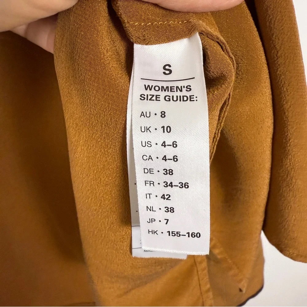 LilySilk 100% Mulberry Silk Blouse Caramel Button Down Contrast Collar S - Picture 6 of 7